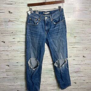 Levi's Low Pro Straight Leg Jeans Women's 27 High Rise Blue Denim distessed